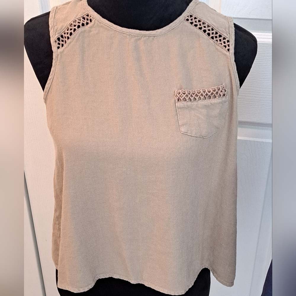Fate Olive Green Linen Blend Top With Lattice Cutouts